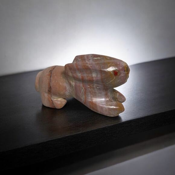 Zuni Fetish Carving Stone Rabbit Bunny Figurine Red Eyes Native Spirit Animal - Picture 2 of 6